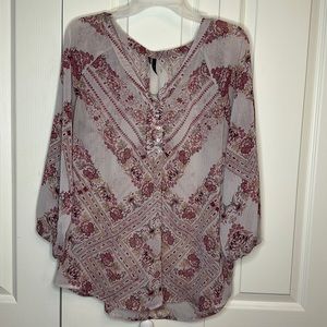 Maurices Boho Sheer Floral Sheer Long Sleeve Button Front Size XL